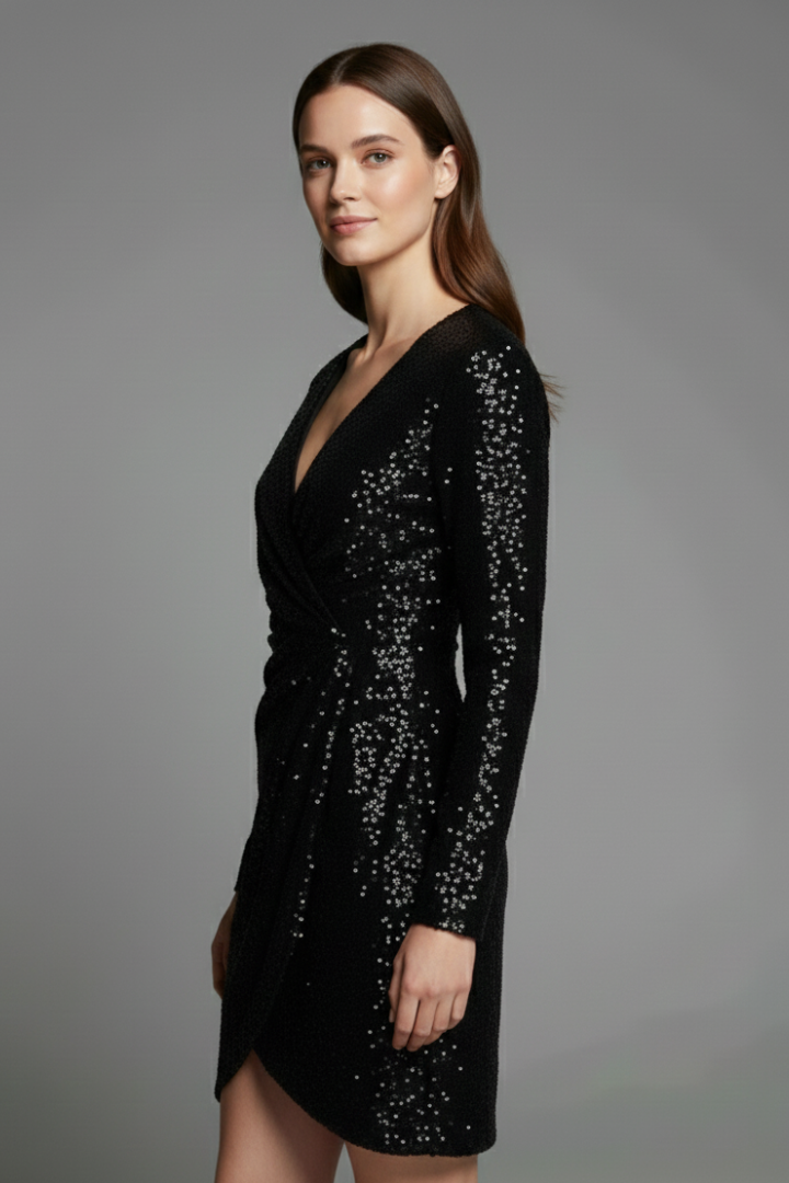 Skye | Sparkly Sequin V Neck Wrap Mini Dress