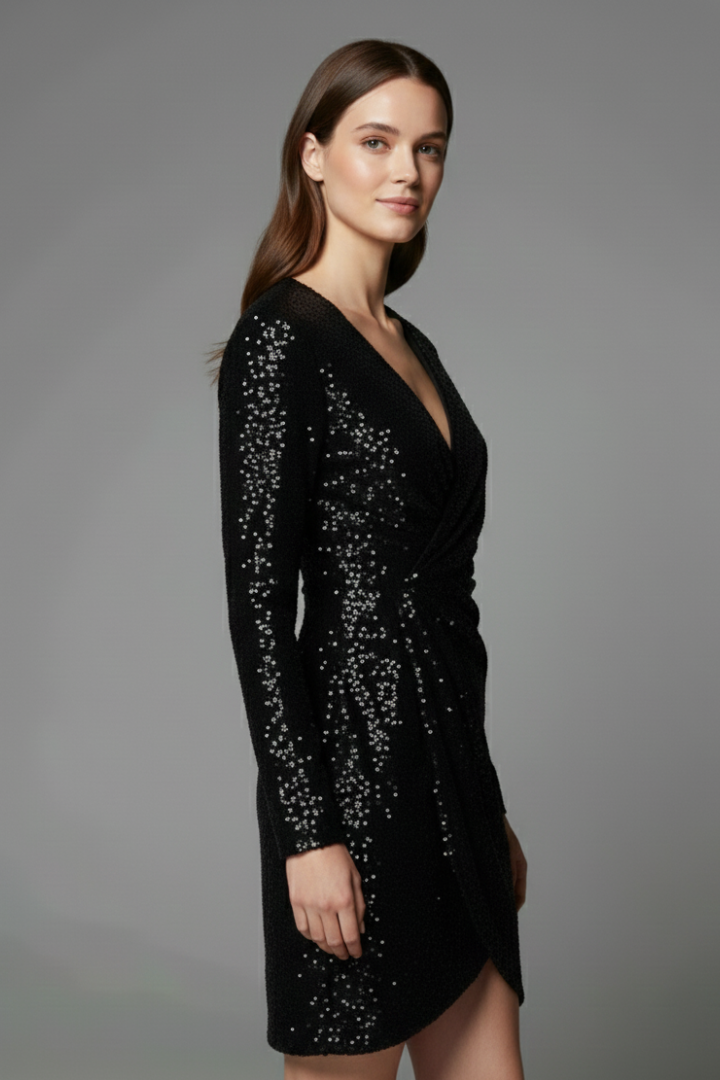 Skye | Sparkly Sequin V Neck Wrap Mini Dress