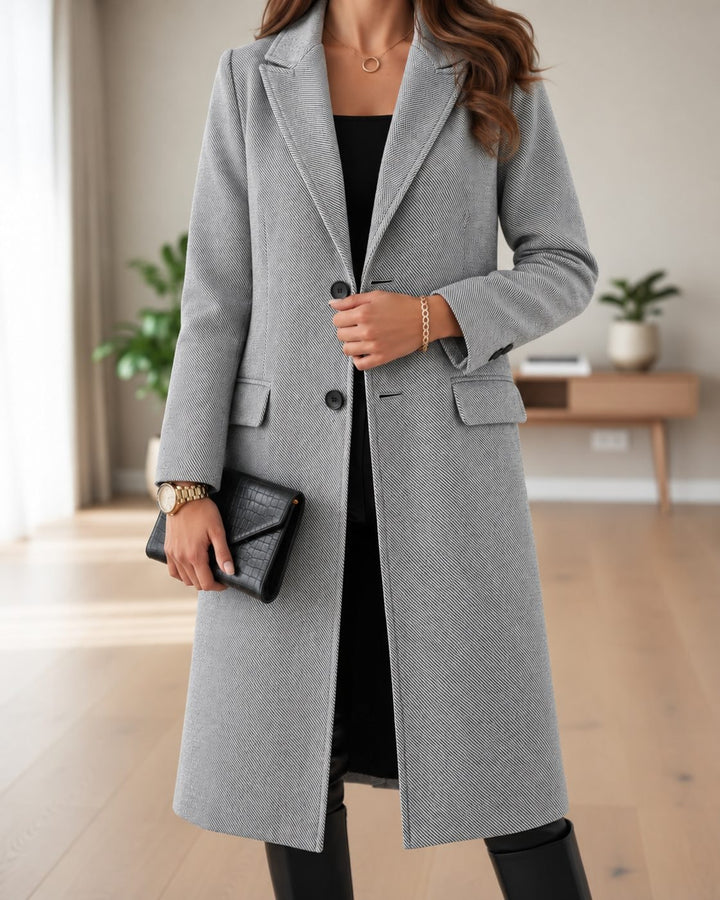 Single-Breasted Notched Lapel Long Trench Coat for Women