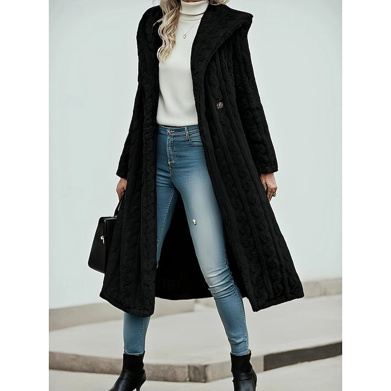Lana | Hooded Textured Faux Fur Long Coat