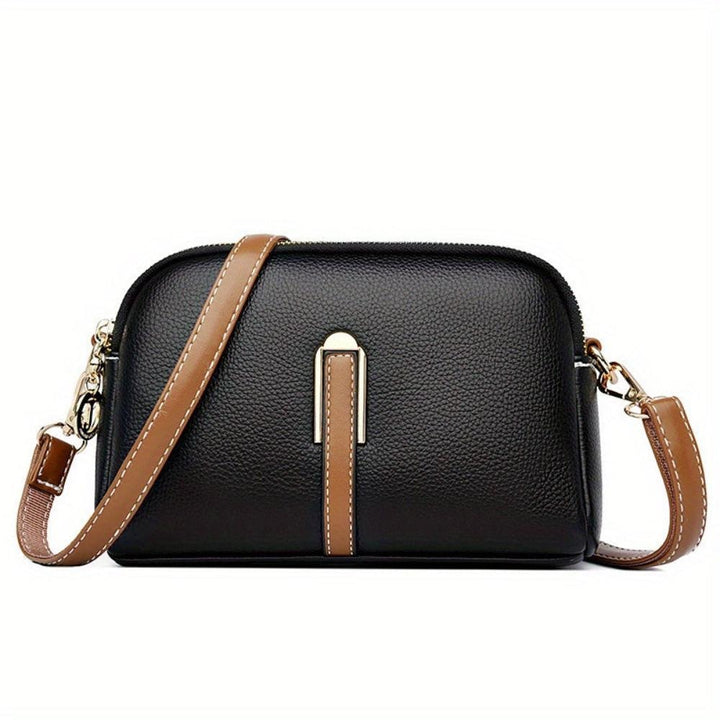 Bianca | Black Litchi Embossed Leather Crossbody Bag