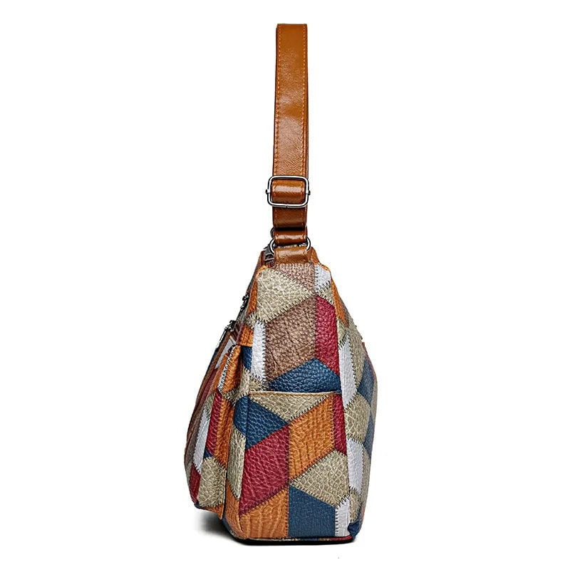 Genevieve | Patchwork Leather Multi-Pocket Crossbody Bag