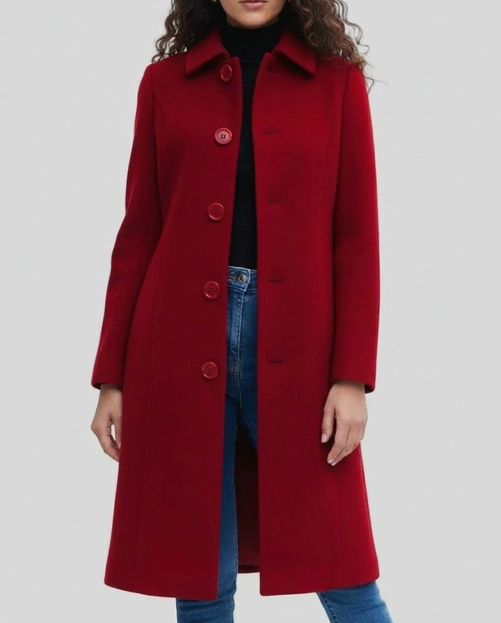 Single-Breasted Long Trench Coat for Women - Red
