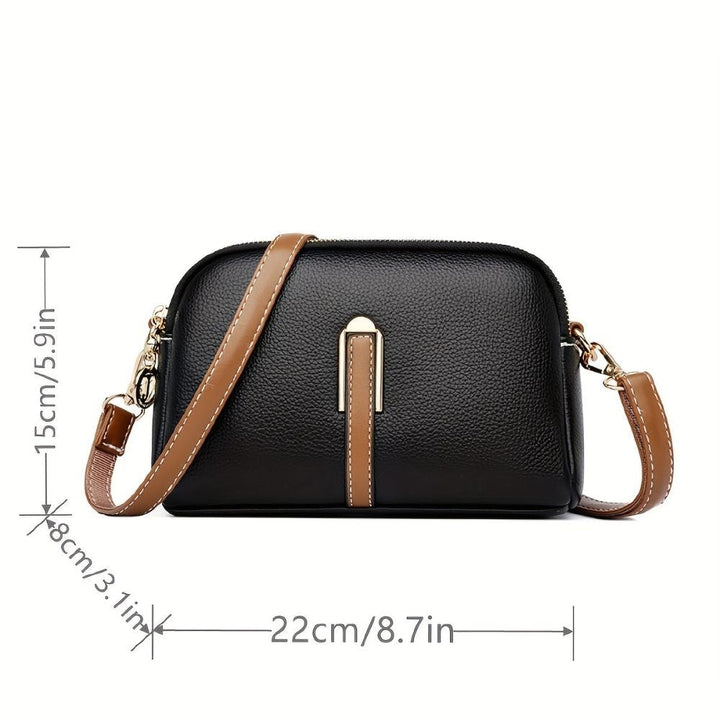 Bianca | Black Litchi Embossed Leather Crossbody Bag