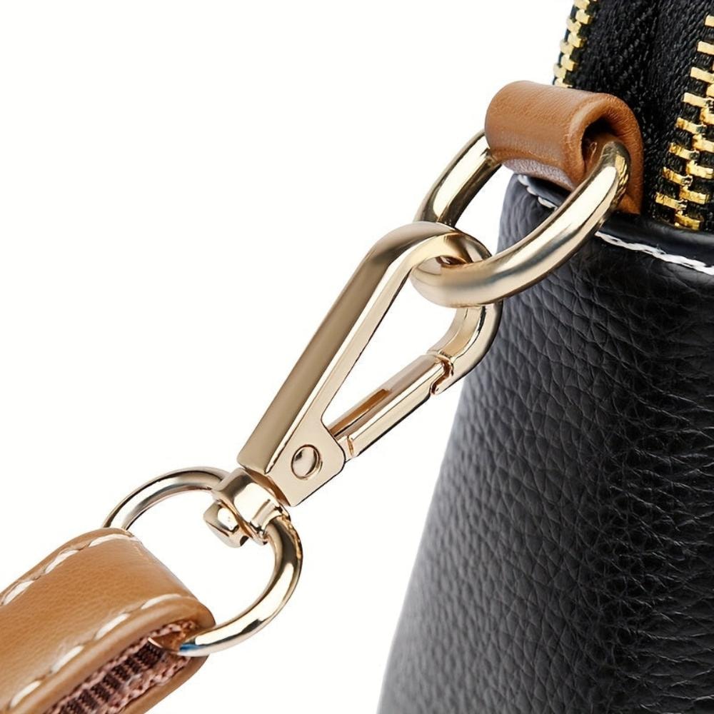 Bianca | Black Litchi Embossed Leather Crossbody Bag