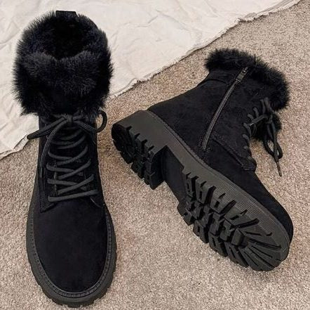 Lace-Up Snow Boots with Faux Fur Collar for Women