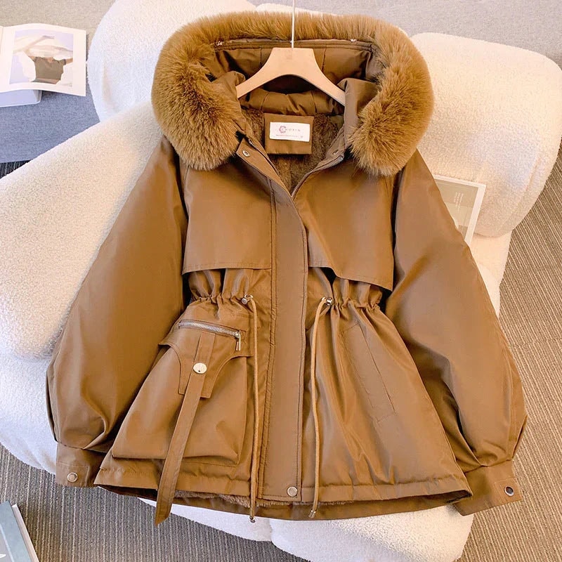 Camille | Women's Belted Faux Fur Coat with Hood