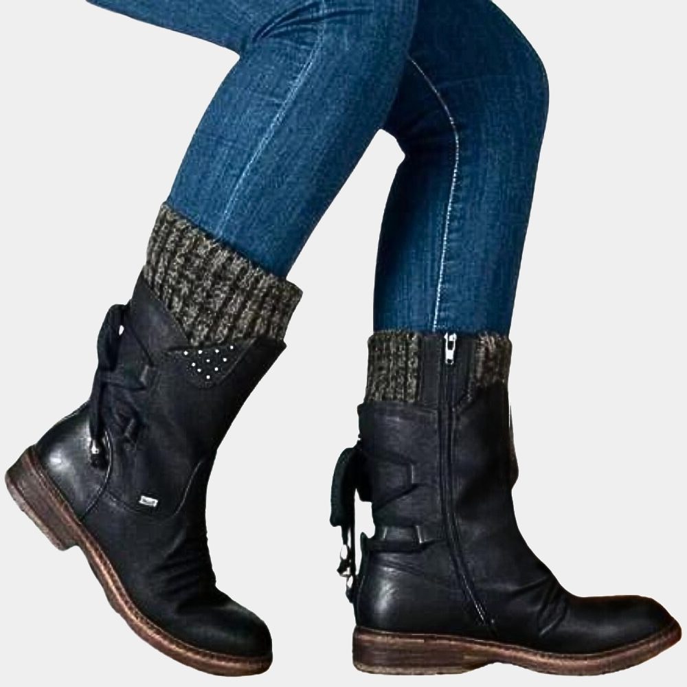 Lace-Up Snow Boots for Women - Black