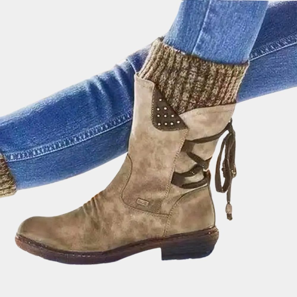 Lace-Up Snow Boots for Women - Khaki