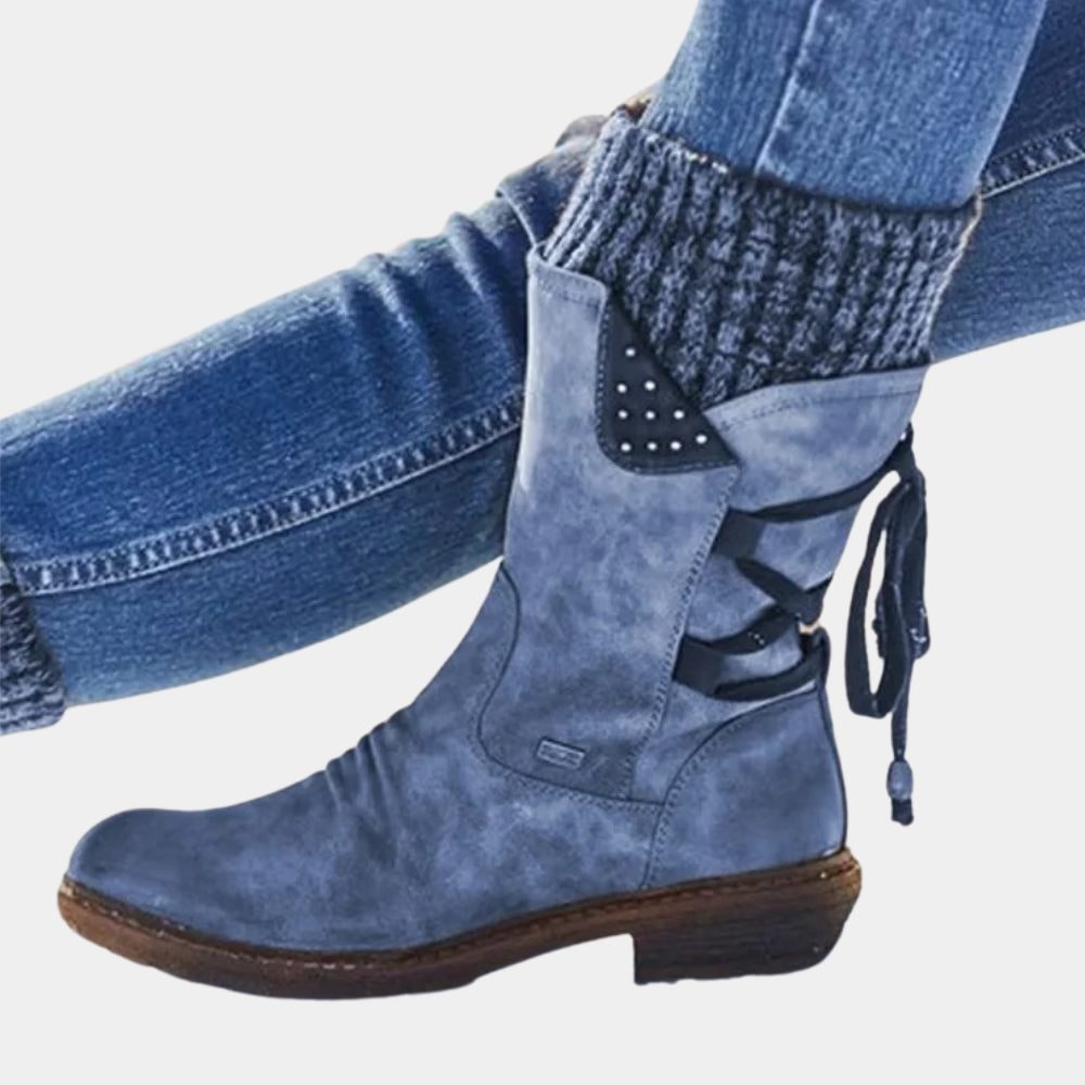 Lace-Up Snow Boots for Women - Blue
