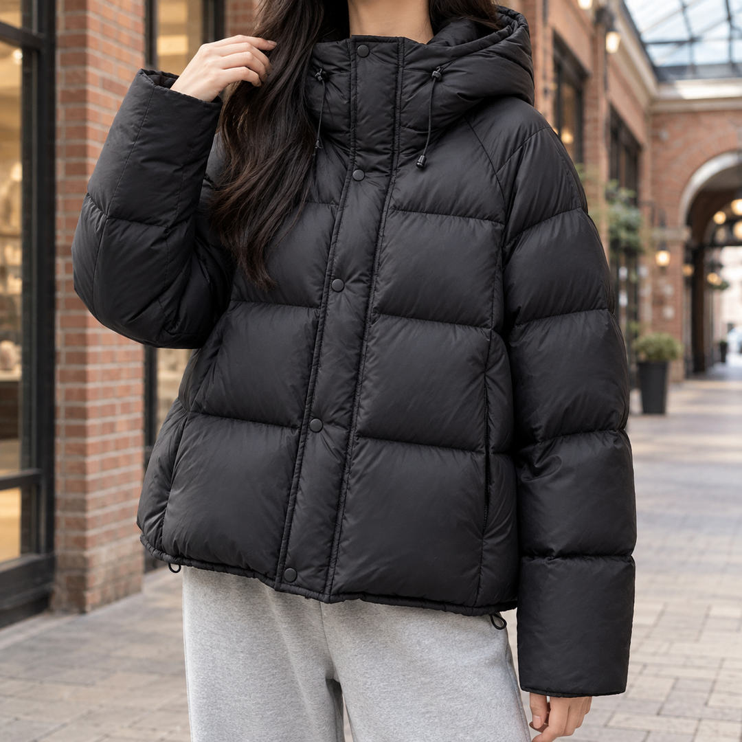 Adelia Hooded Puffer Jacket - Black