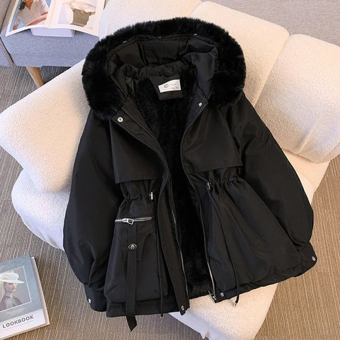 Camille | Women's Belted Faux Fur Coat with Hood