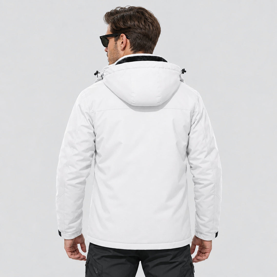 White MAGCOMSEN Men's Water-Repellent Winter Ski Jacket with Fleece Lining in #Color_White