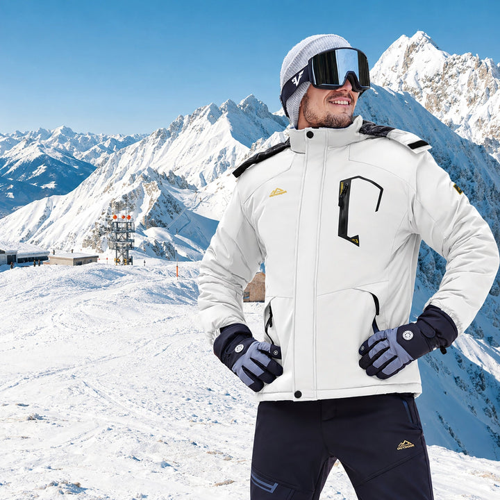 White MAGCOMSEN Men's Water-Repellent Winter Ski Jacket with Fleece Lining in #Color_White