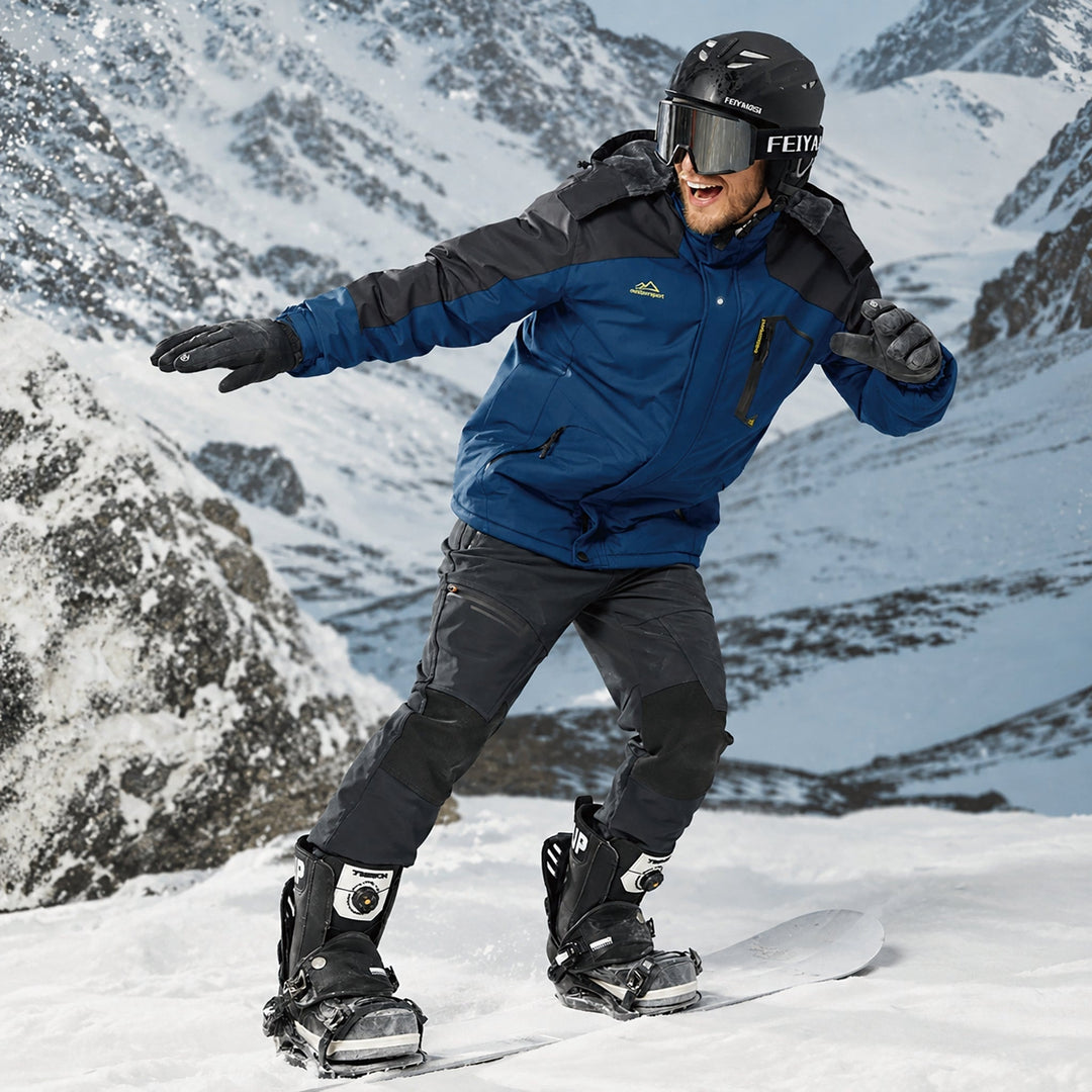Denim Blue MAGCOMSEN Men's Water-Repellent Winter Ski Jacket with Fleece Lining in #Color_Denim Blue