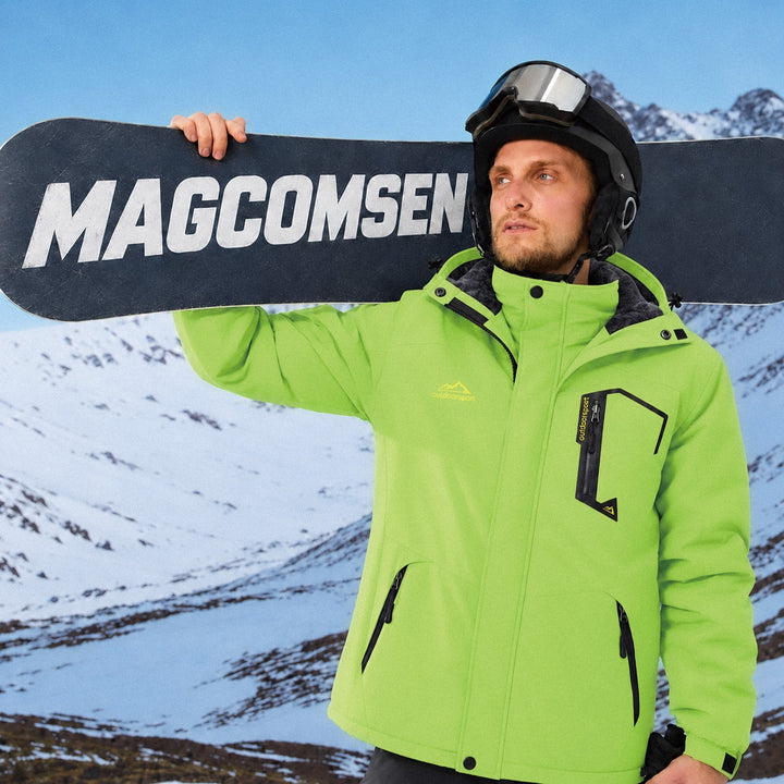 Bright Green MAGCOMSEN Men's Water-Repellent Winter Ski Jacket with Fleece Lining in #Color_Bright Green