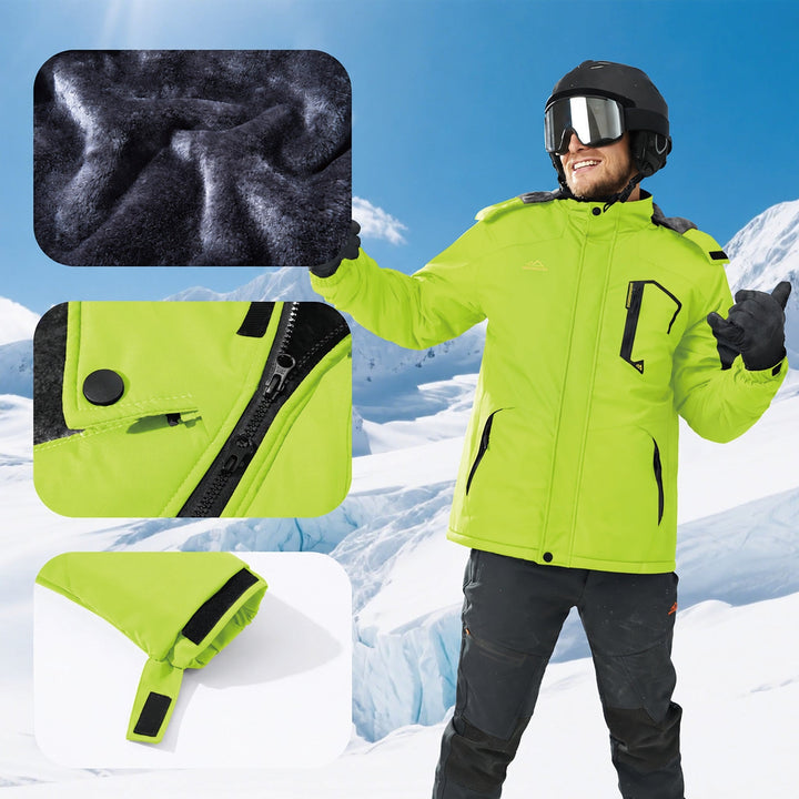 Bright Green MAGCOMSEN Men's Water-Repellent Winter Ski Jacket with Fleece Lining in #Color_Bright Green