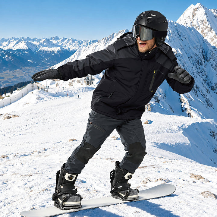 Black Grey MAGCOMSEN Men's Water-Repellent Winter Ski Jacket with Fleece Lining in #Color_Black Grey