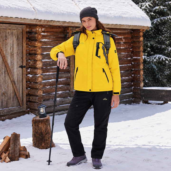 Yellow MAGCOMSEN Women's Water-Resistant Fleece Ski Jacket with 4 Pockets in #Color_Yellow