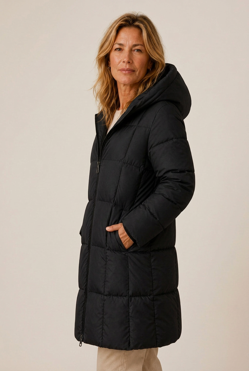 Serena | Women's Hooded Longline Quilted Puffer Down Jacket
