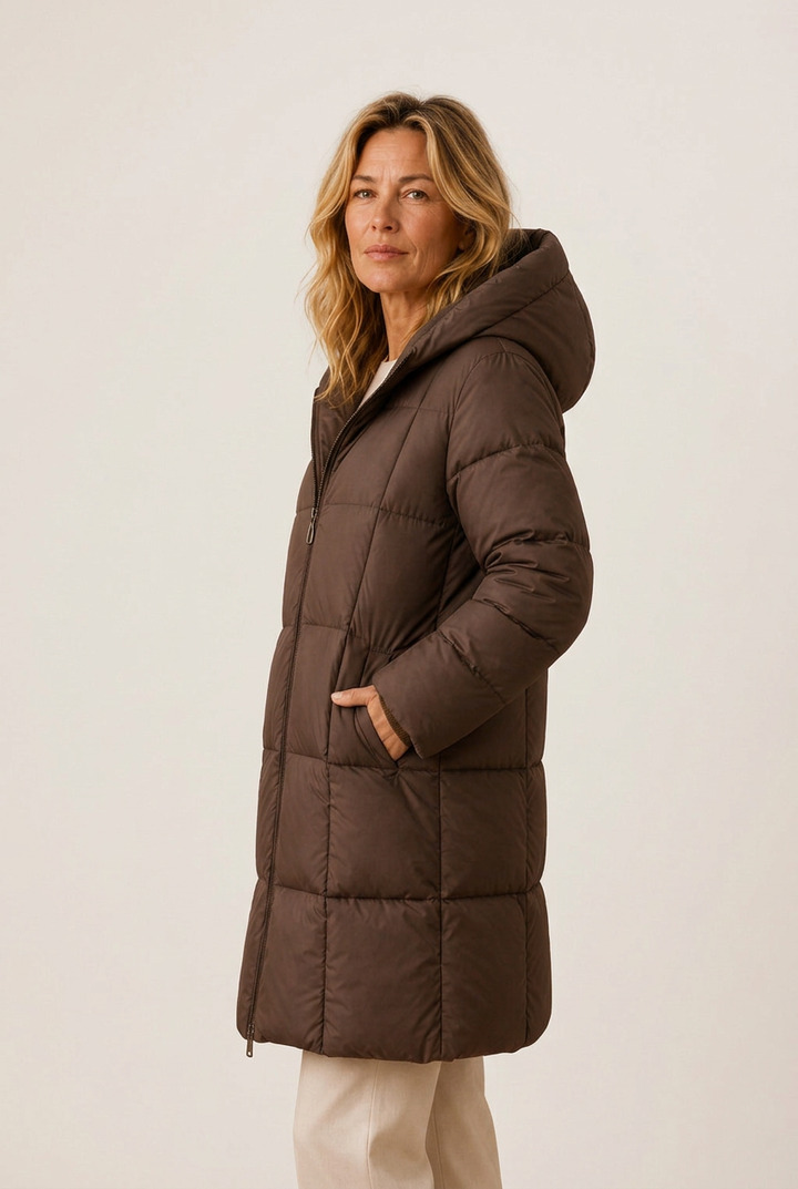 Serena | Women's Hooded Longline Quilted Puffer Down Jacket
