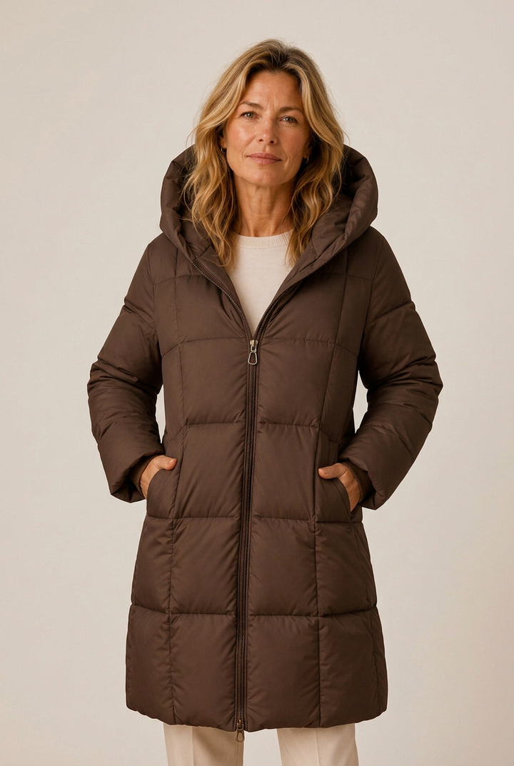 Serena | Women's Hooded Longline Quilted Puffer Down Jacket