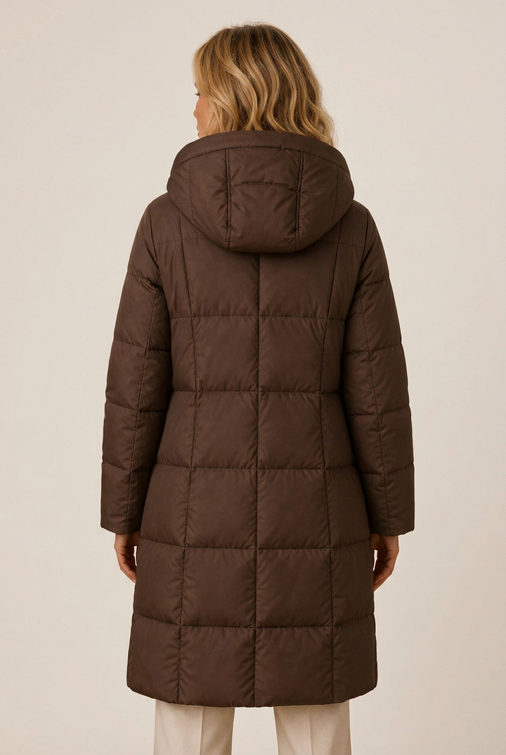 Serena | Women's Hooded Longline Quilted Puffer Down Jacket