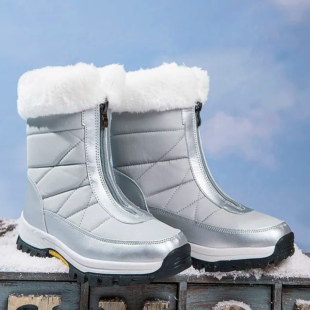 Faux Fur Cuff Snow Boots for Women - Silver