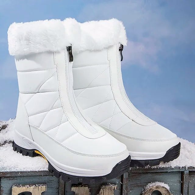 Faux Fur Cuff Snow Boots for Women - White