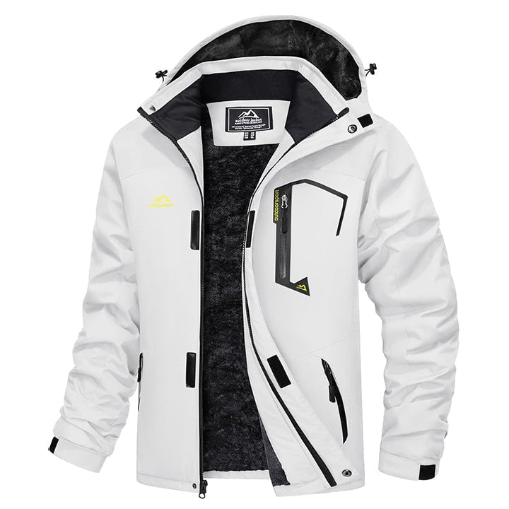 White MAGCOMSEN Men's Water-Repellent Winter Ski Jacket with Fleece Lining in #Color_White