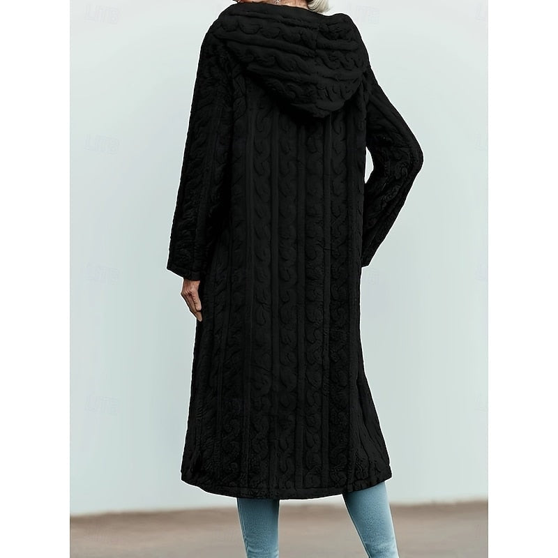 Lana | Hooded Textured Faux Fur Long Coat