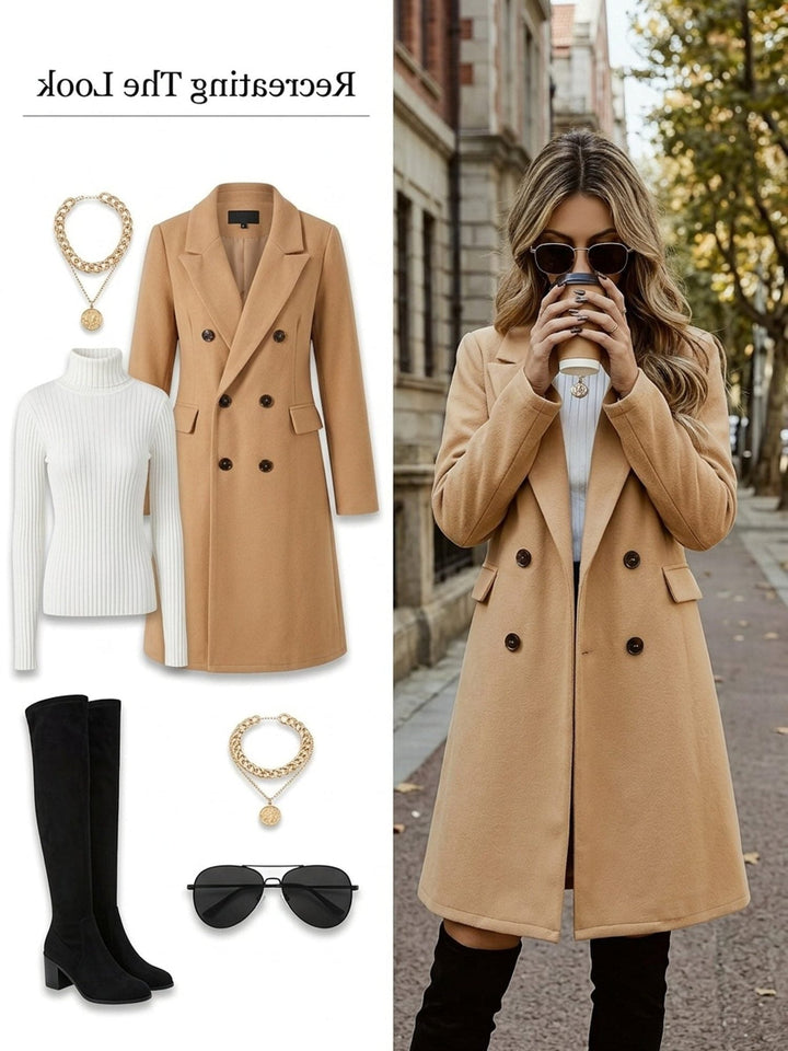 Double-Breasted Long Wool Coat for Women - View 7