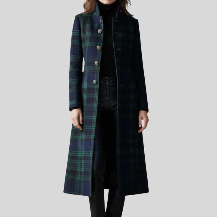 Plaid Button-Down Long Coat for Women - View 2