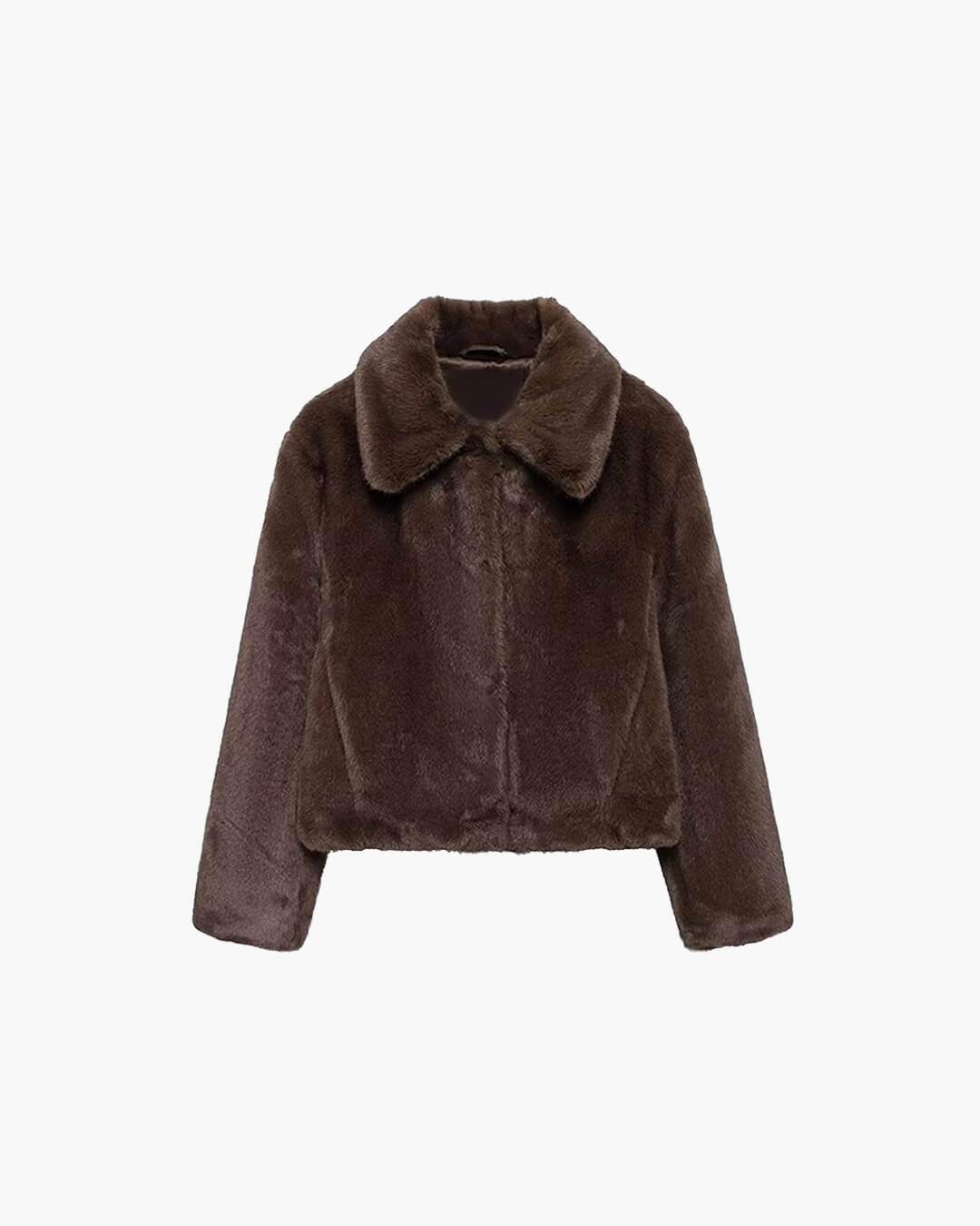 Lauren | Brown Faux Fur Coat Cropped Collared Winter Coat