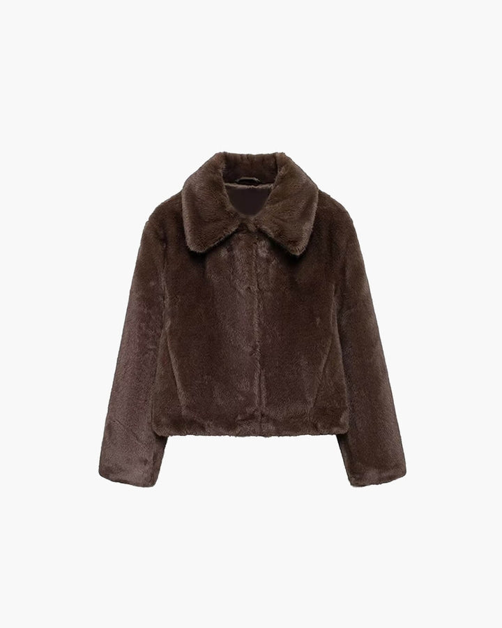 Lauren | Brown Faux Fur Coat Cropped Collared Winter Coat