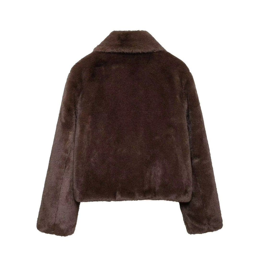 Lauren | Brown Faux Fur Coat Cropped Collared Winter Coat