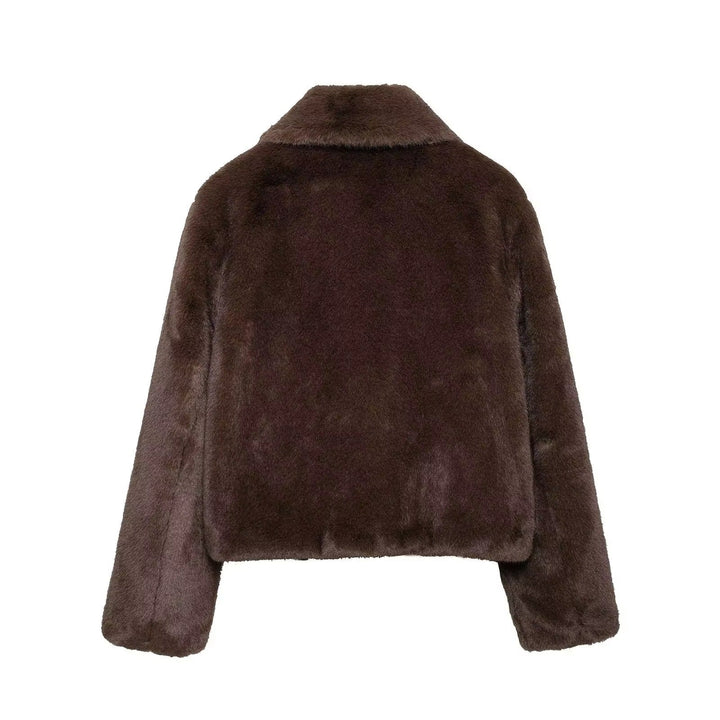 Lauren | Brown Faux Fur Coat Cropped Collared Winter Coat