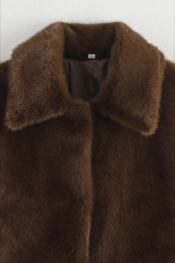 Lauren | Brown Faux Fur Coat Cropped Collared Winter Coat