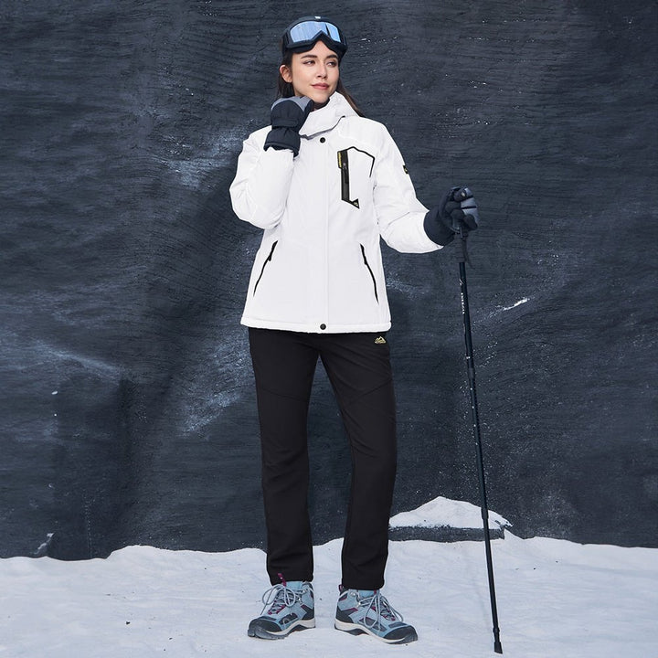 White MAGCOMSEN Women's Water-Resistant Fleece Ski Jacket with 4 Pockets in #Color_White