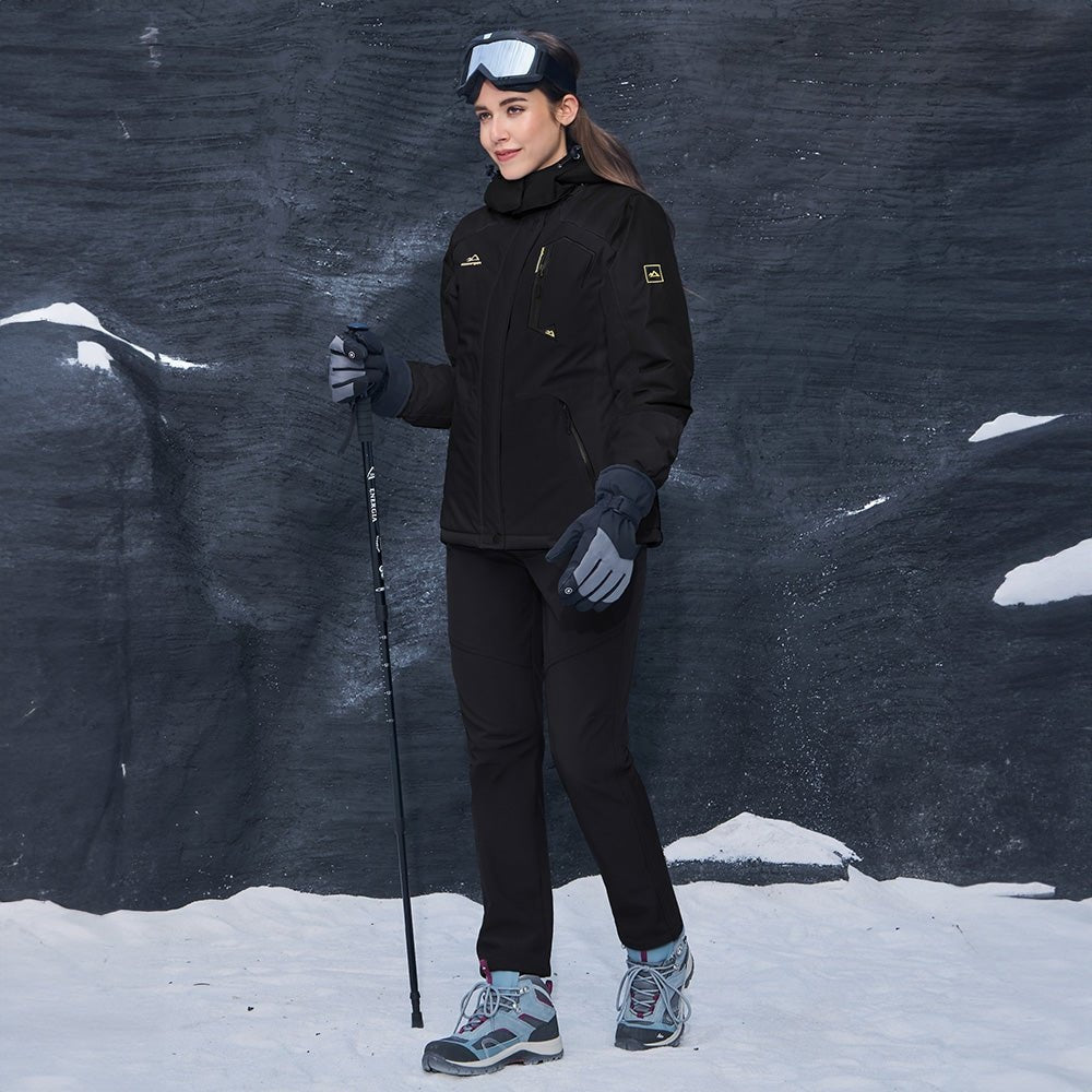 Black MAGCOMSEN Women's Water-Resistant Fleece Ski Jacket with 4 Pockets in #Color_Black