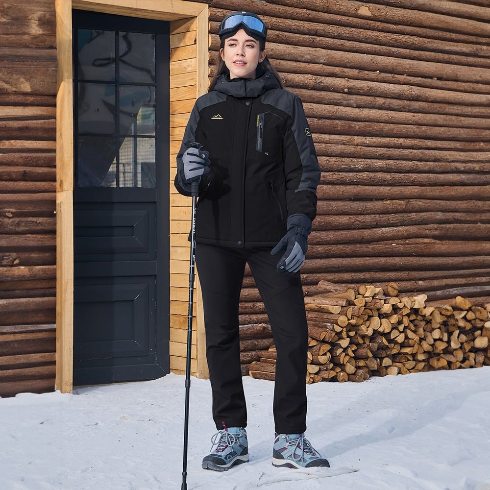 Black Grey MAGCOMSEN Women's Water-Resistant Fleece Ski Jacket with 4 Pockets in #Color_Black Grey