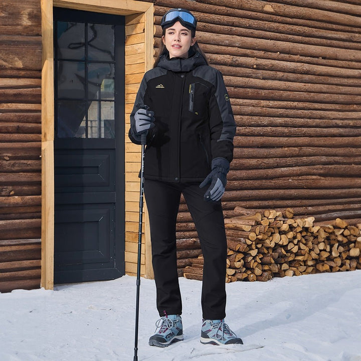 Black Grey MAGCOMSEN Women's Water-Resistant Fleece Ski Jacket with 4 Pockets in #Color_Black Grey