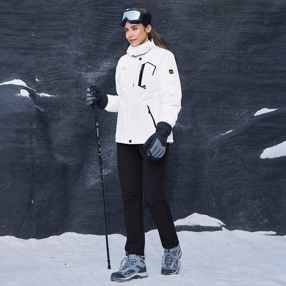 White MAGCOMSEN Women's Water-Resistant Fleece Ski Jacket with 4 Pockets in #Color_White