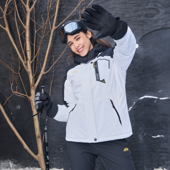 White Black MAGCOMSEN Women's Water-Resistant Fleece Ski Jacket with 4 Pockets in #Color_White Black