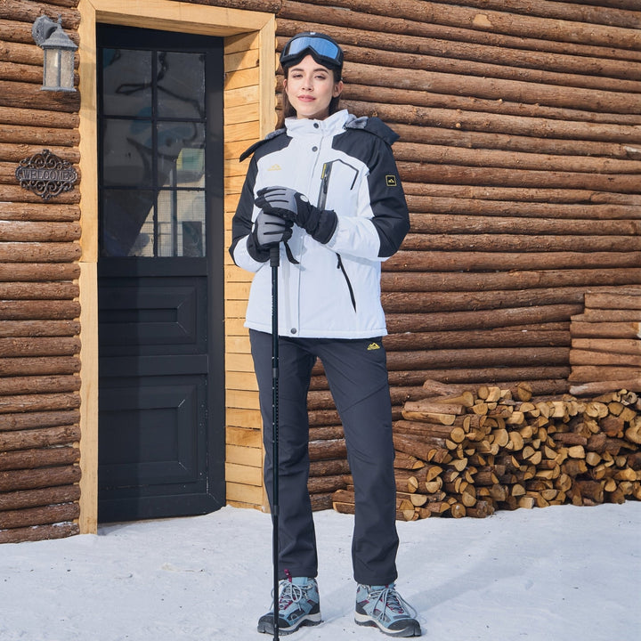 White Black MAGCOMSEN Women's Water-Resistant Fleece Ski Jacket with 4 Pockets in #Color_White Black