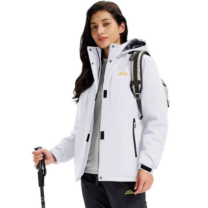 White MAGCOMSEN Women's Waterproof Ski Jacket - Warm Fleece Lined Winter Snow Coat with Hood in #Color_White