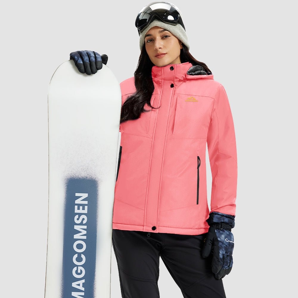 Pink MAGCOMSEN Women's Waterproof Ski Jacket - Warm Fleece Lined Winter Snow Coat with Hood in #Color_Pink