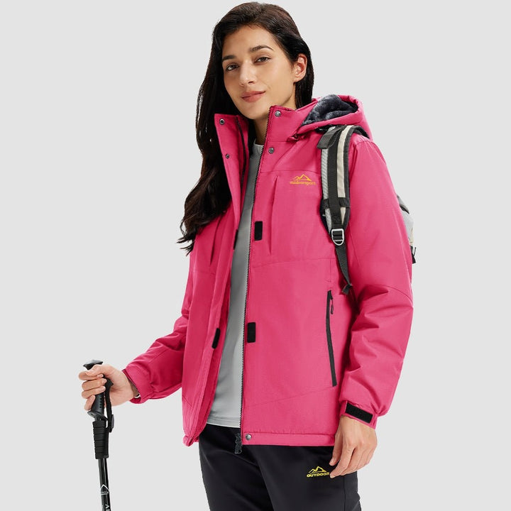 Rose Red MAGCOMSEN Women's Waterproof Ski Jacket - Warm Fleece Lined Winter Snow Coat with Hood in #Color_Rose Red