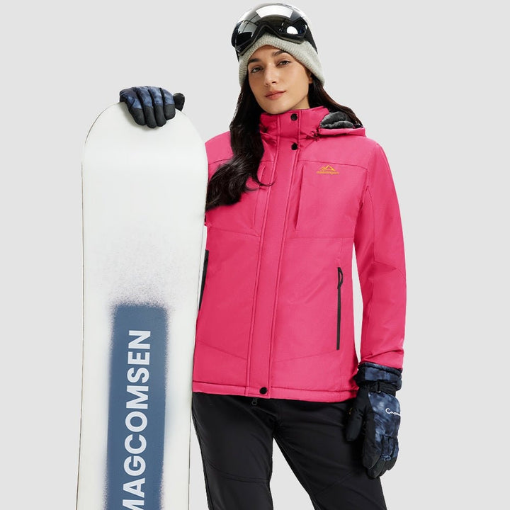 Rose Red MAGCOMSEN Women's Waterproof Ski Jacket - Warm Fleece Lined Winter Snow Coat with Hood in #Color_Rose Red