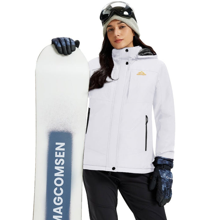 White MAGCOMSEN Women's Waterproof Ski Jacket - Warm Fleece Lined Winter Snow Coat with Hood in #Color_White